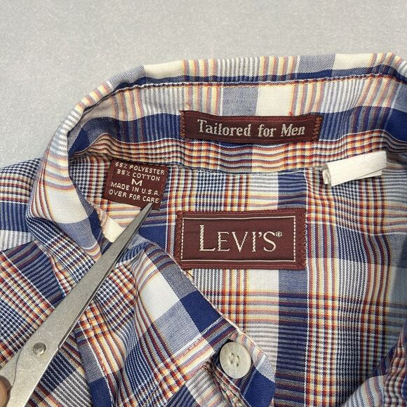 VTG Soft Levi's Men's M‎ Pearl Snap Long Sleeve Blue Plaid Check Western Shirt - Picture 3 of 7